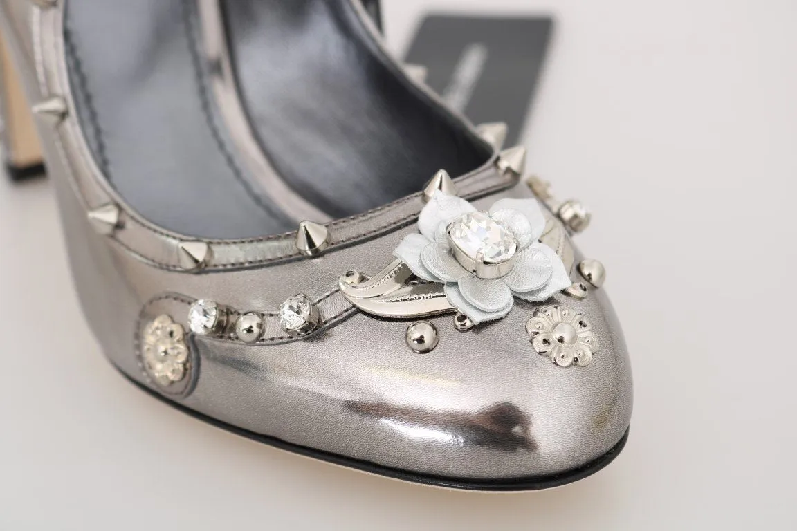 Silver Crystal Studded Leather Shoes