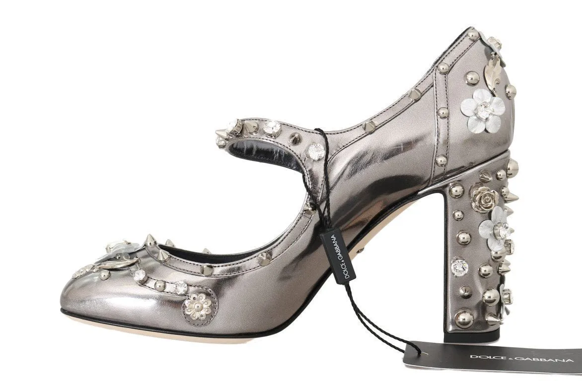 Silver Crystal Studded Leather Shoes