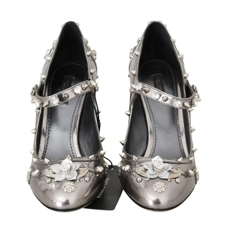 Silver Crystal Studded Leather Shoes