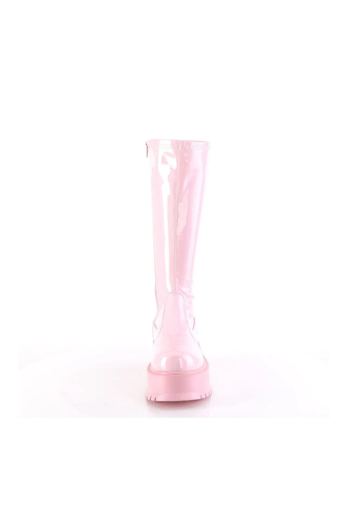 SLACKER-200 Pink Hologram Patent Knee Boot