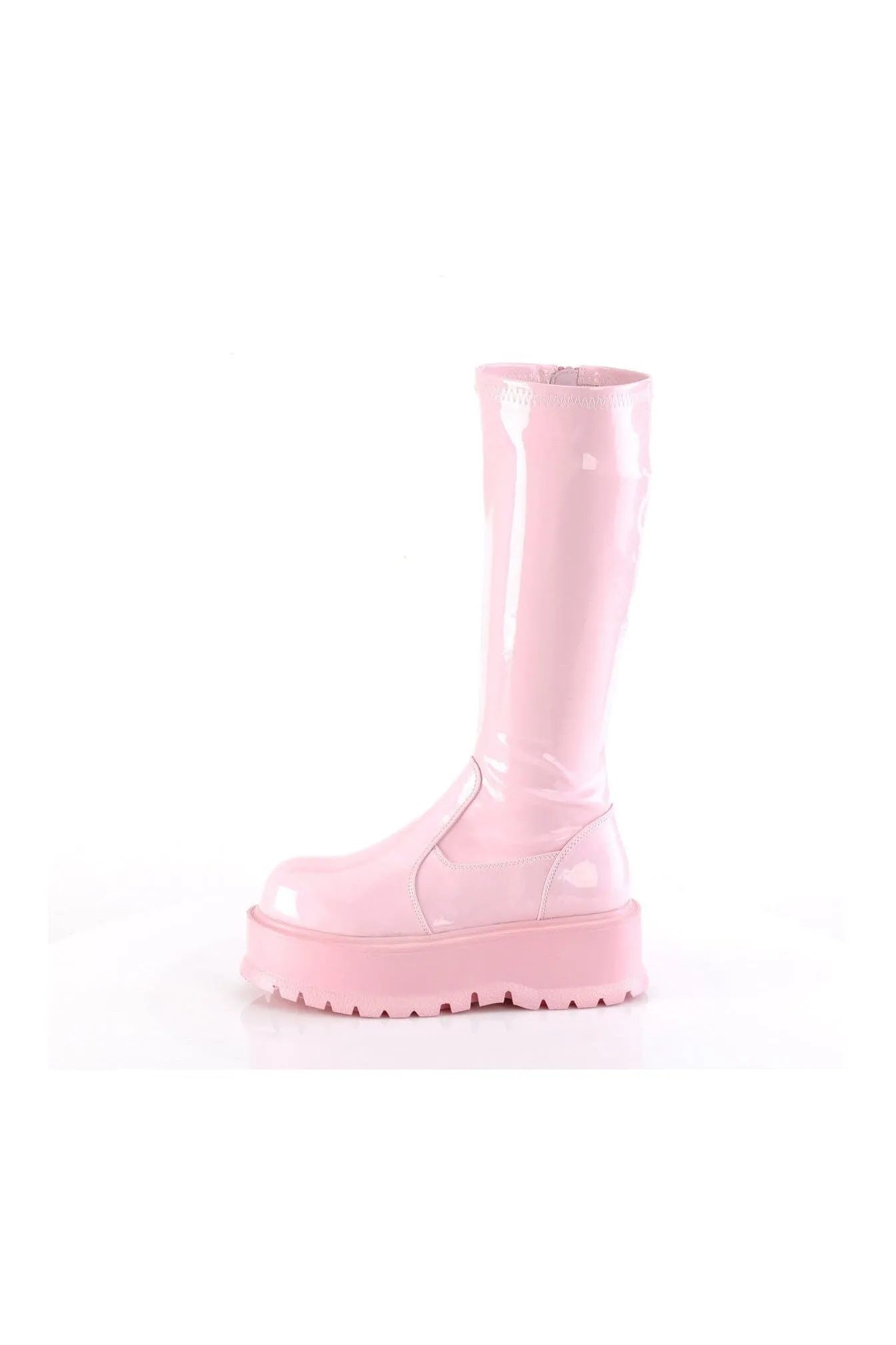 SLACKER-200 Pink Hologram Patent Knee Boot