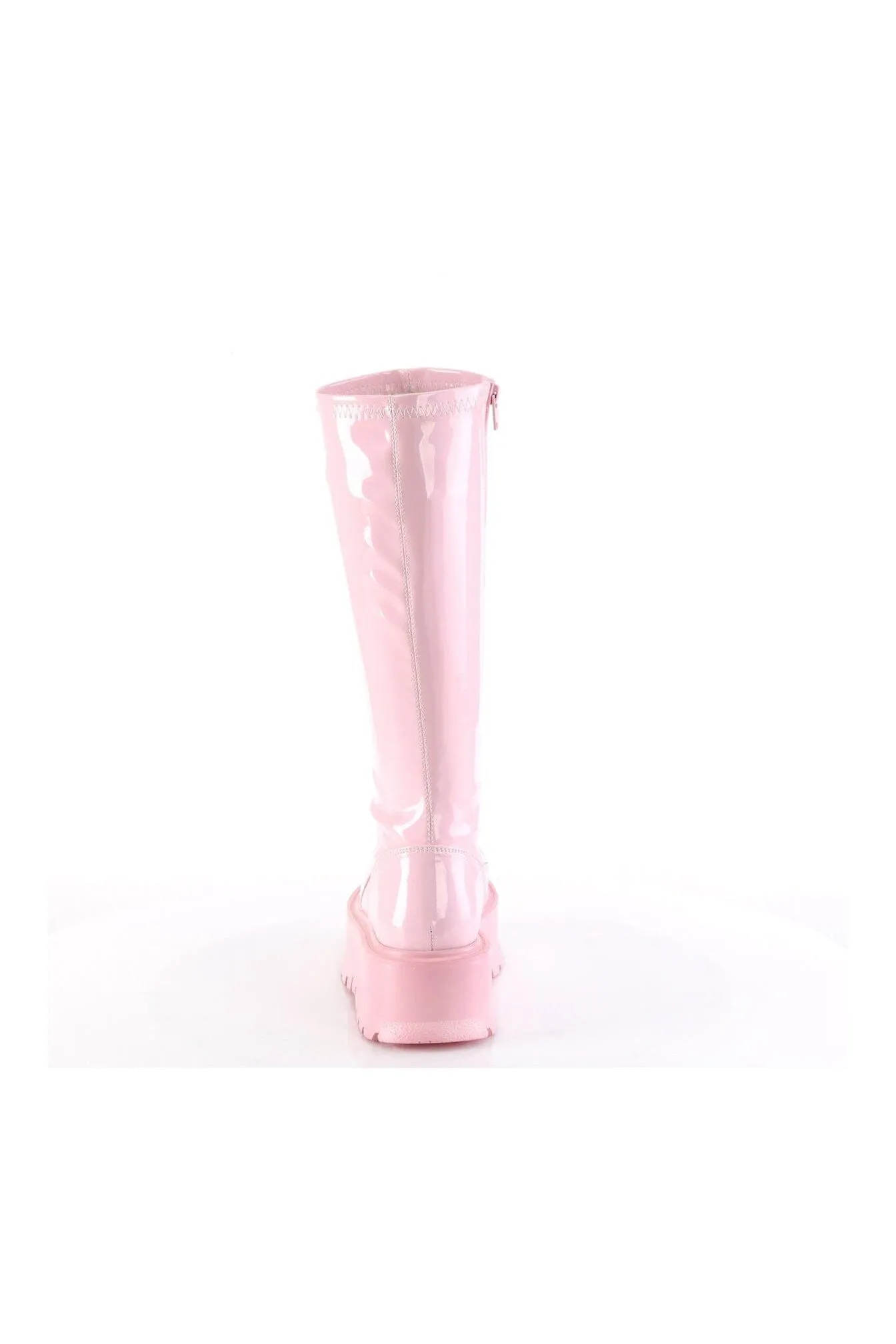 SLACKER-200 Pink Hologram Patent Knee Boot
