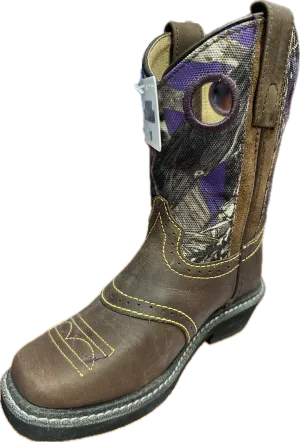 Smoky Mountain Brown Square Toe Boots with Purple Camo Top
