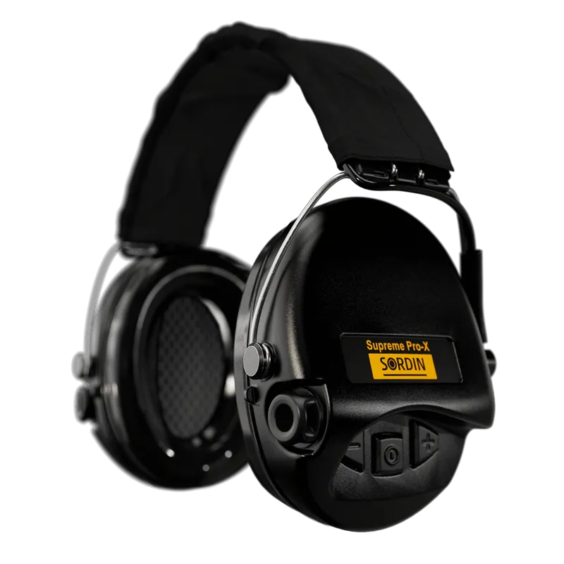 Sordin Supreme Pro-X Electronic Hearing Protection Black Textile Headband Black Cup Colour