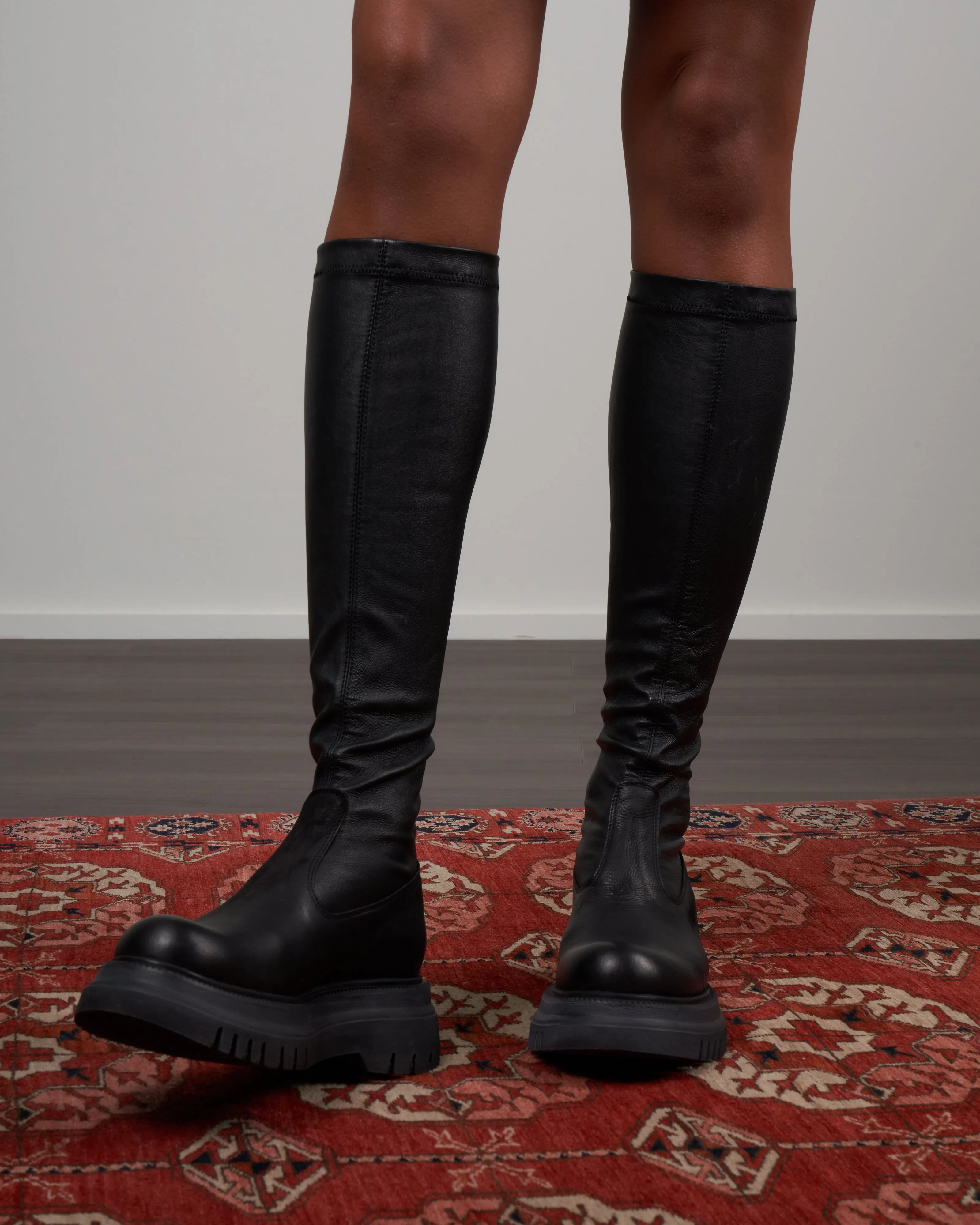stretch leather -  lug sole tall boot