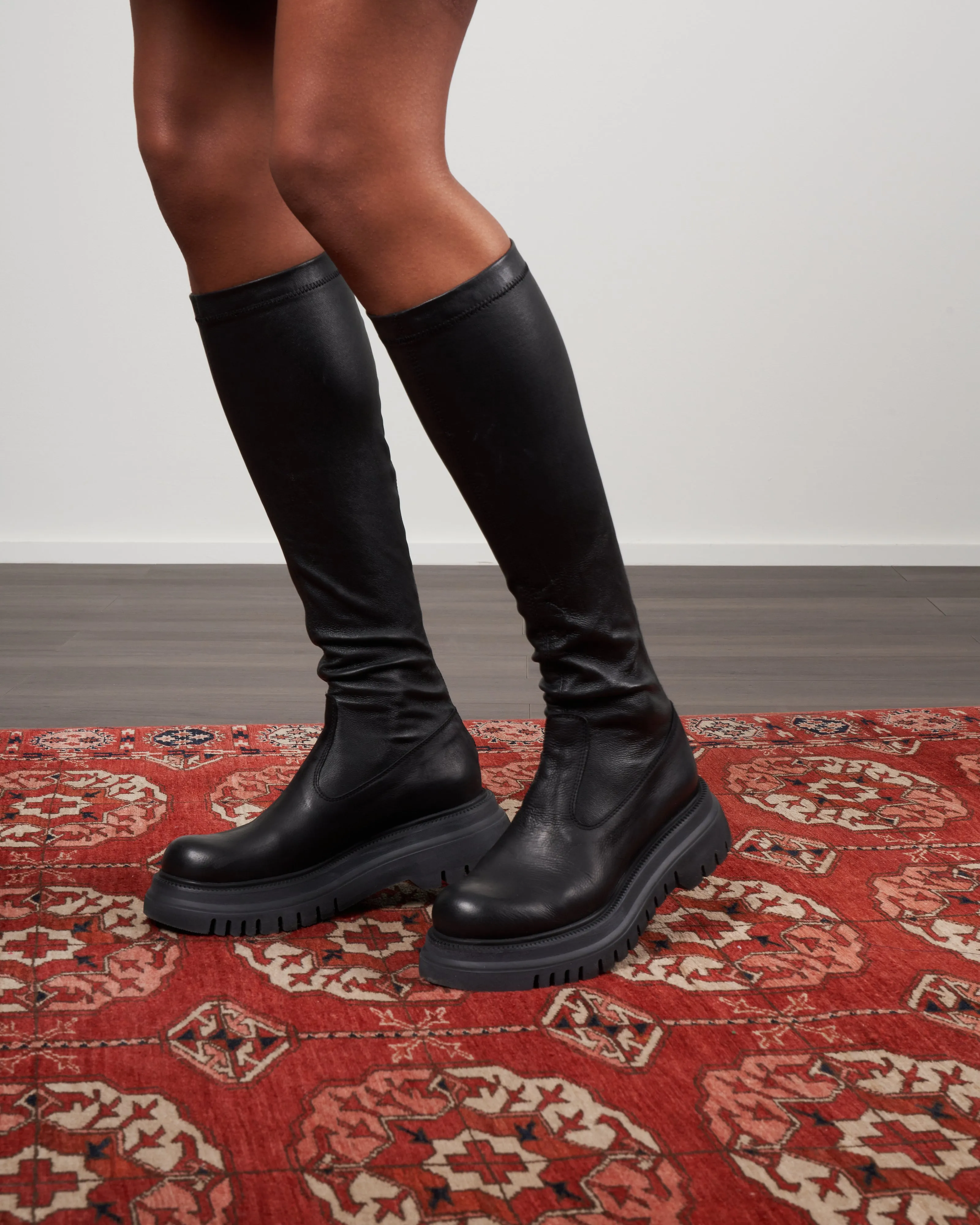 stretch leather -  lug sole tall boot