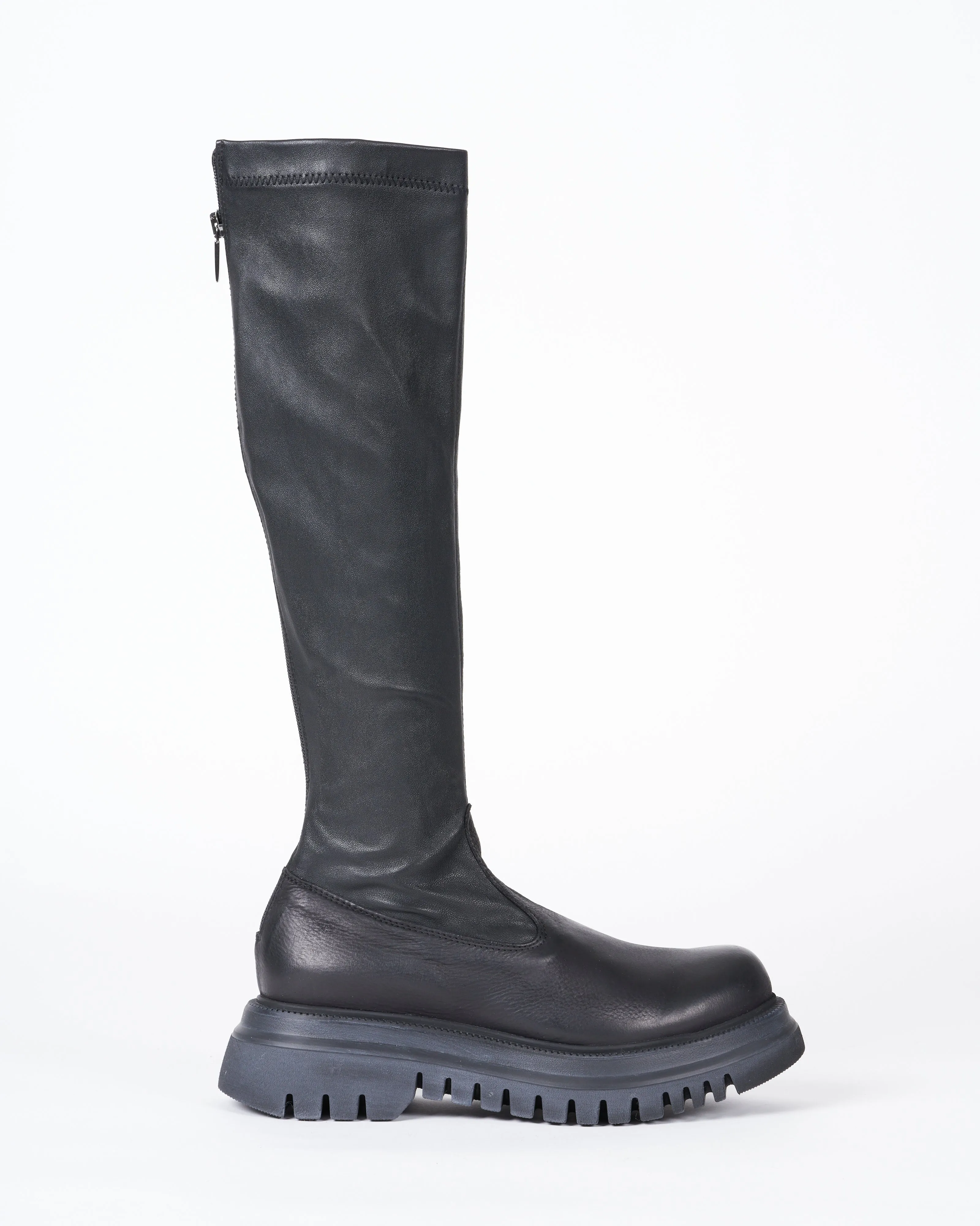 stretch leather -  lug sole tall boot