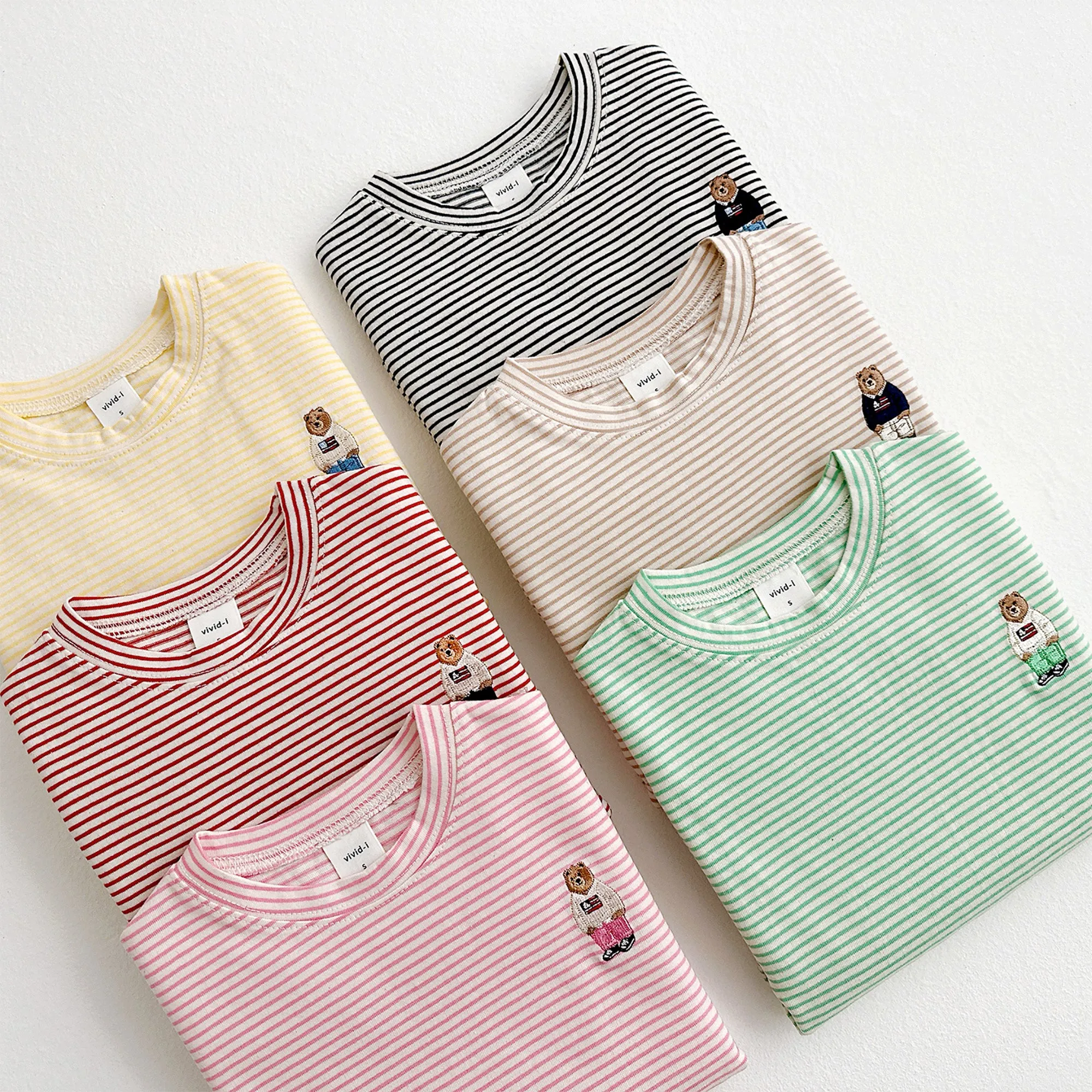 Stripe LS with Bear Embroidered - Mint Stripe