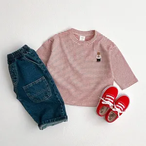 Stripe LS with Bear Embroidered - Red Stripe