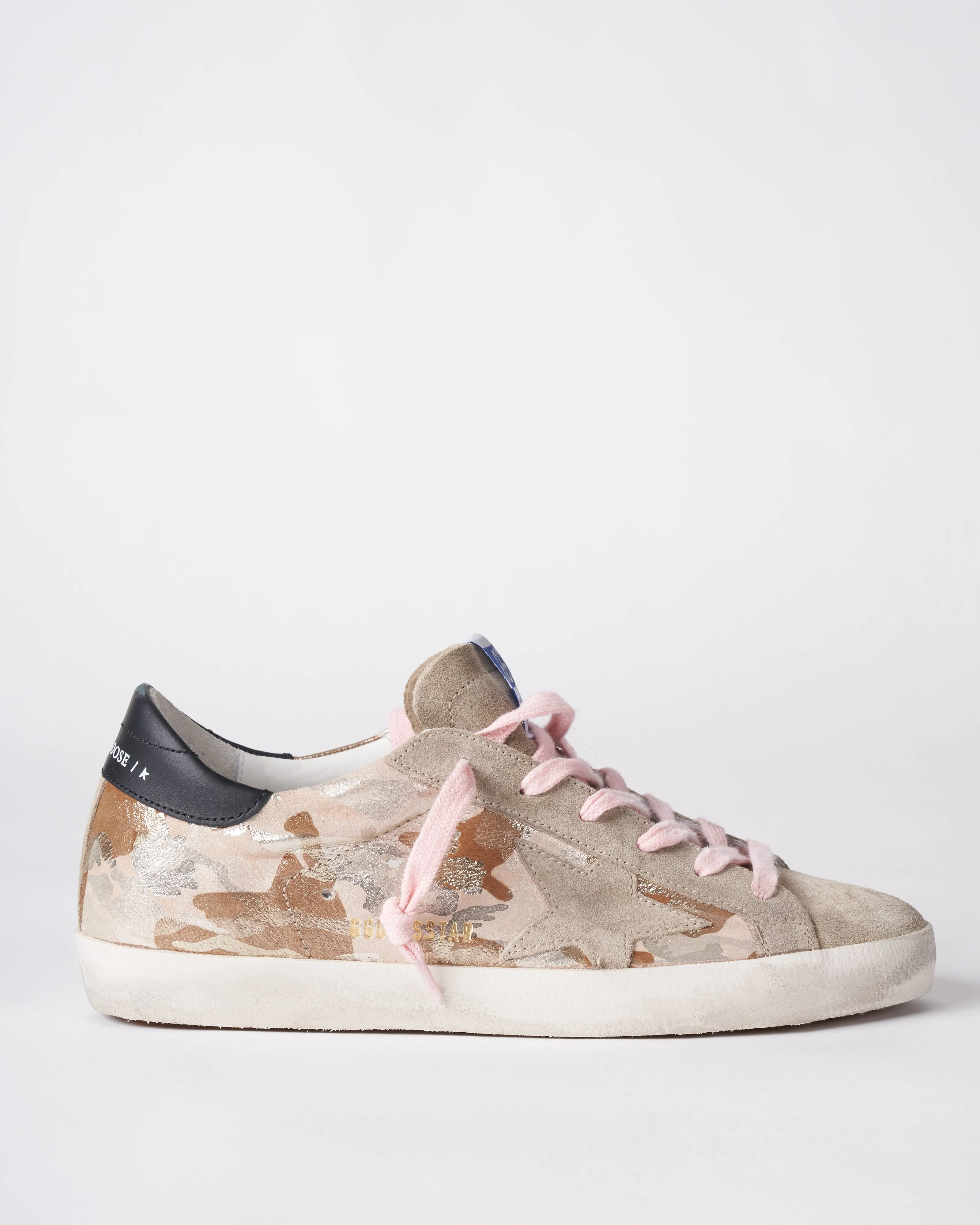 super-star laminated camouflage print leather suede toe and star leather heel - ice grey camu/taupe/black