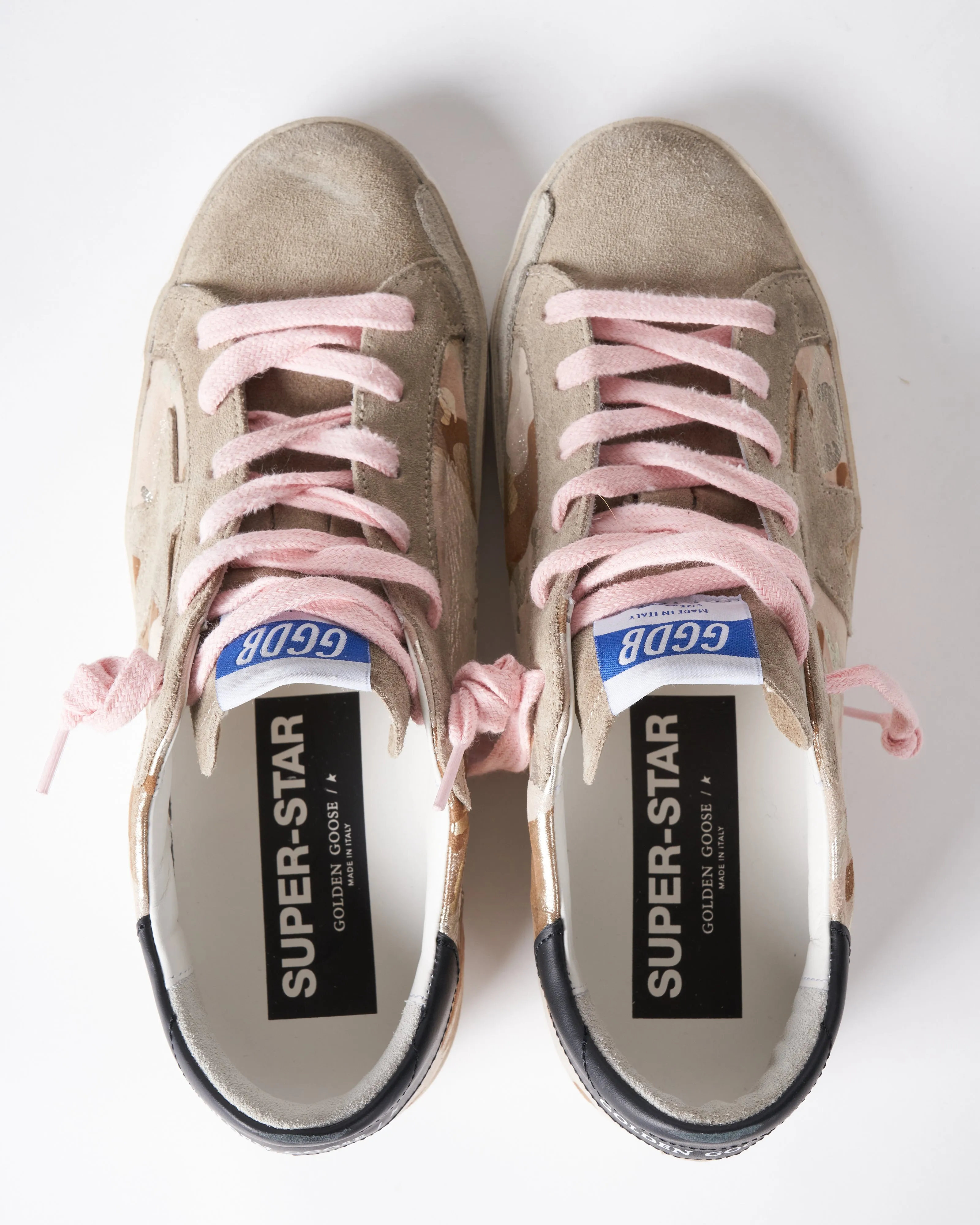 super-star laminated camouflage print leather suede toe and star leather heel - ice grey camu/taupe/black