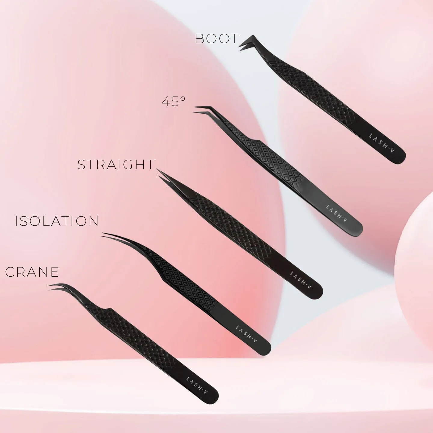 Titanium Eyelash Tweezers - 5x Pack Combo