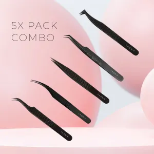 Titanium Eyelash Tweezers - 5x Pack Combo