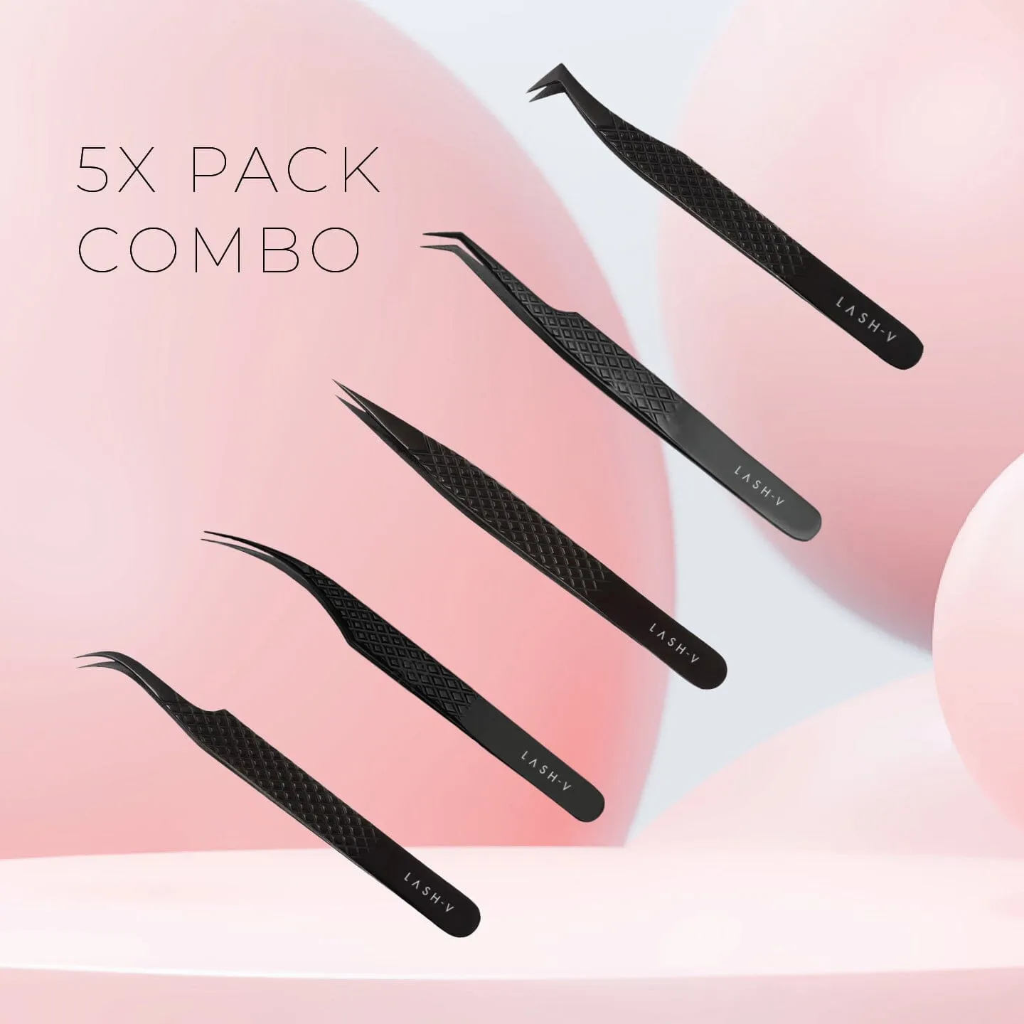 Titanium Eyelash Tweezers - 5x Pack Combo