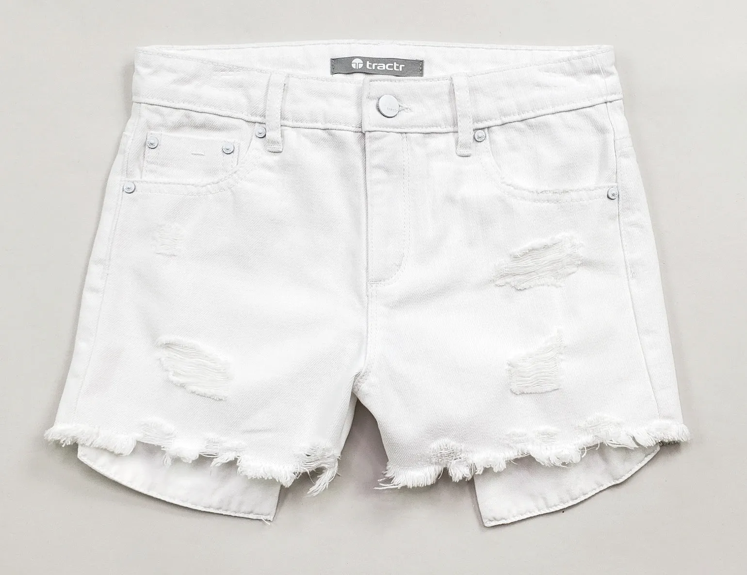 Tractr Girls High Waist Weekender Distressed Shorts - White