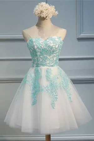 Tulle A-line Sweetheart Appliques Open Back Homecoming Dresses, MH358