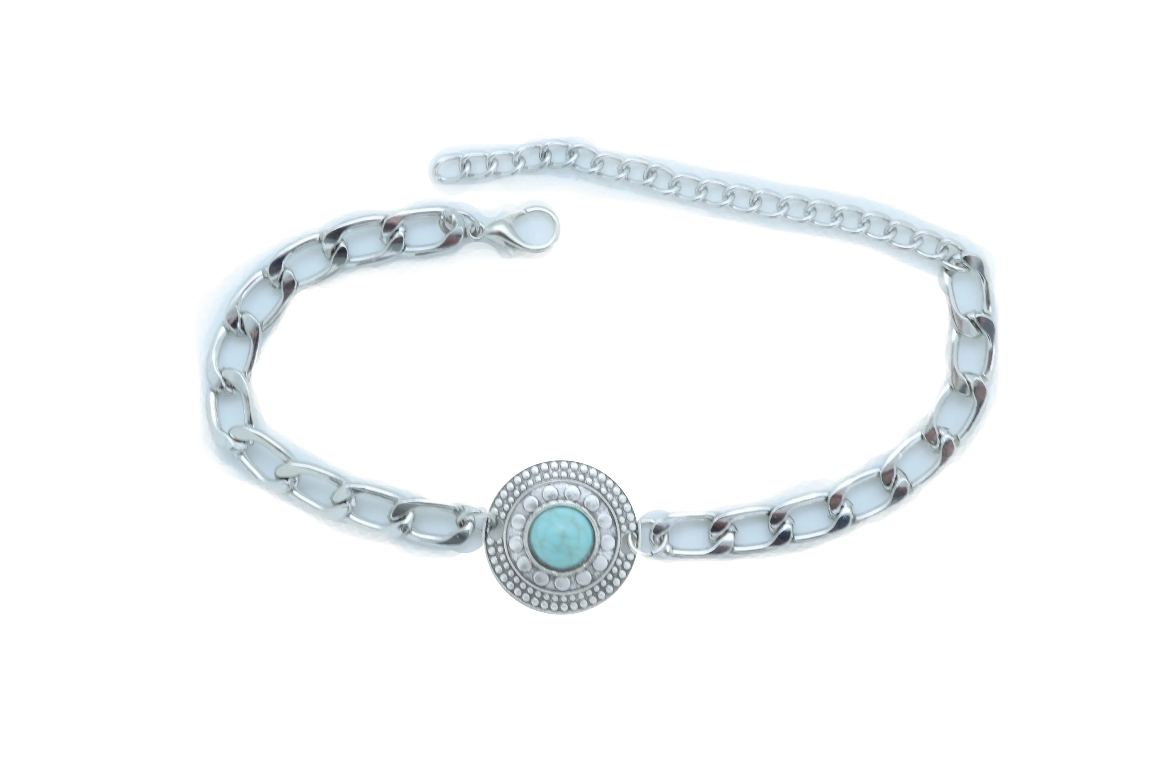 Turquoise Bead Medallion Charm Silver Metal Boot Chain
