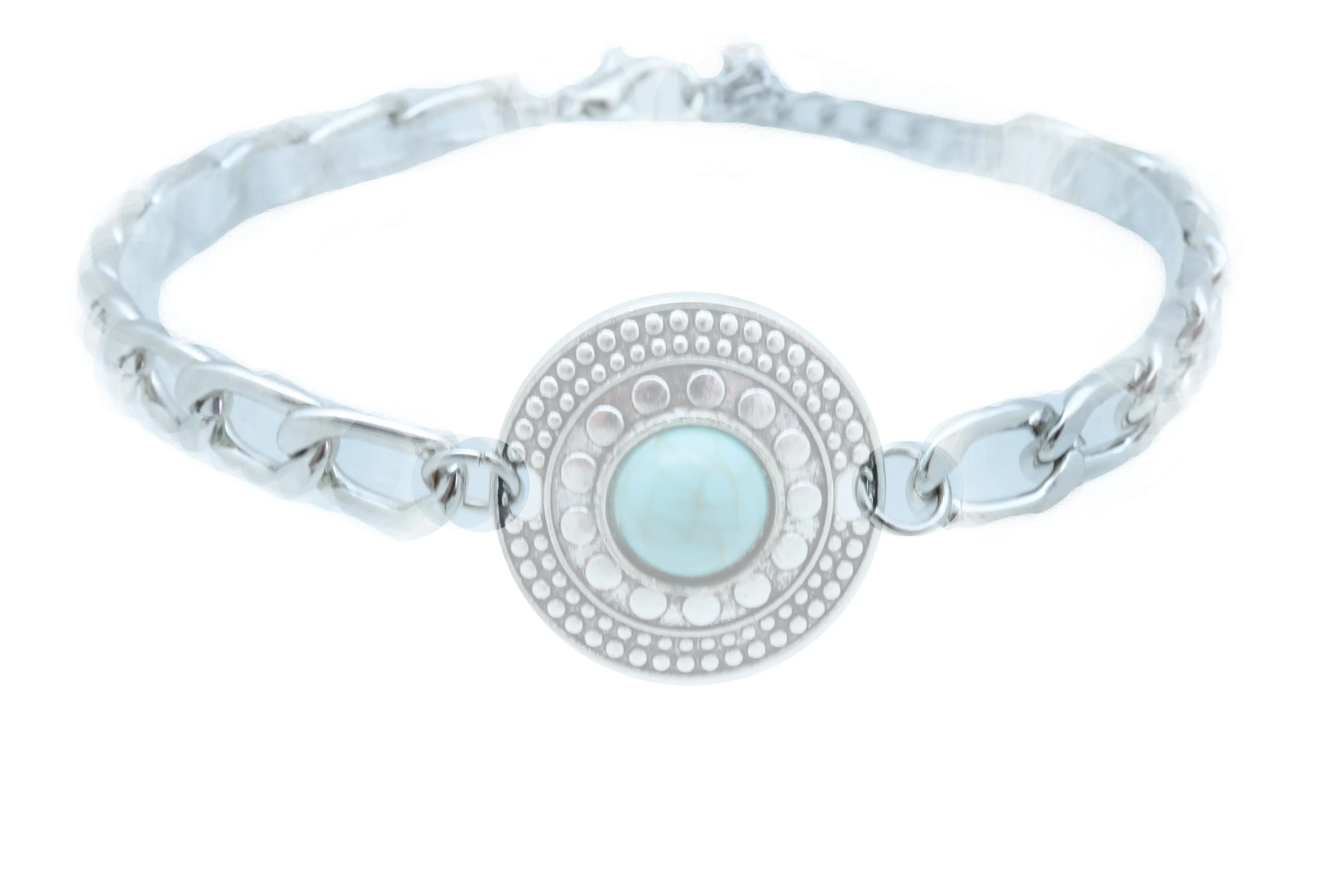 Turquoise Bead Medallion Charm Silver Metal Boot Chain