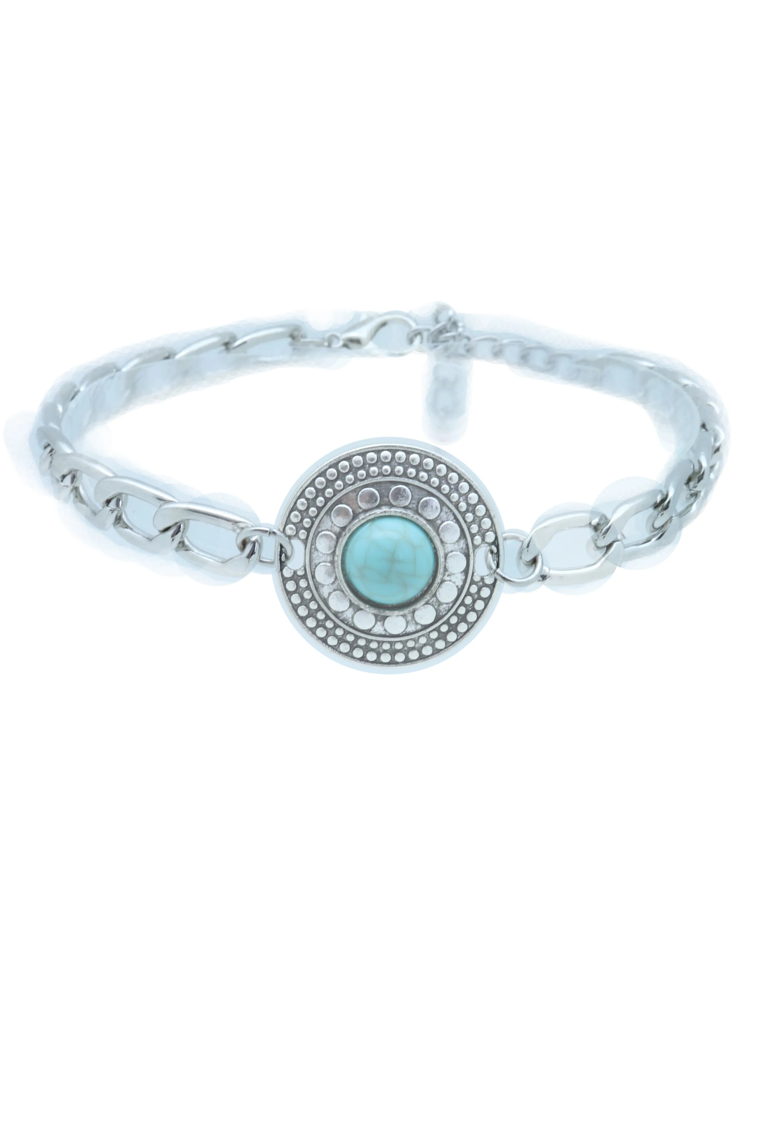 Turquoise Bead Medallion Charm Silver Metal Boot Chain