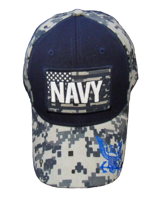 US NAVY with Blue Digital Camouflage Hat | Military Digi Camo Cap | Adjustable One Size