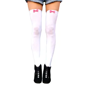 White Bow Thigh High Socks