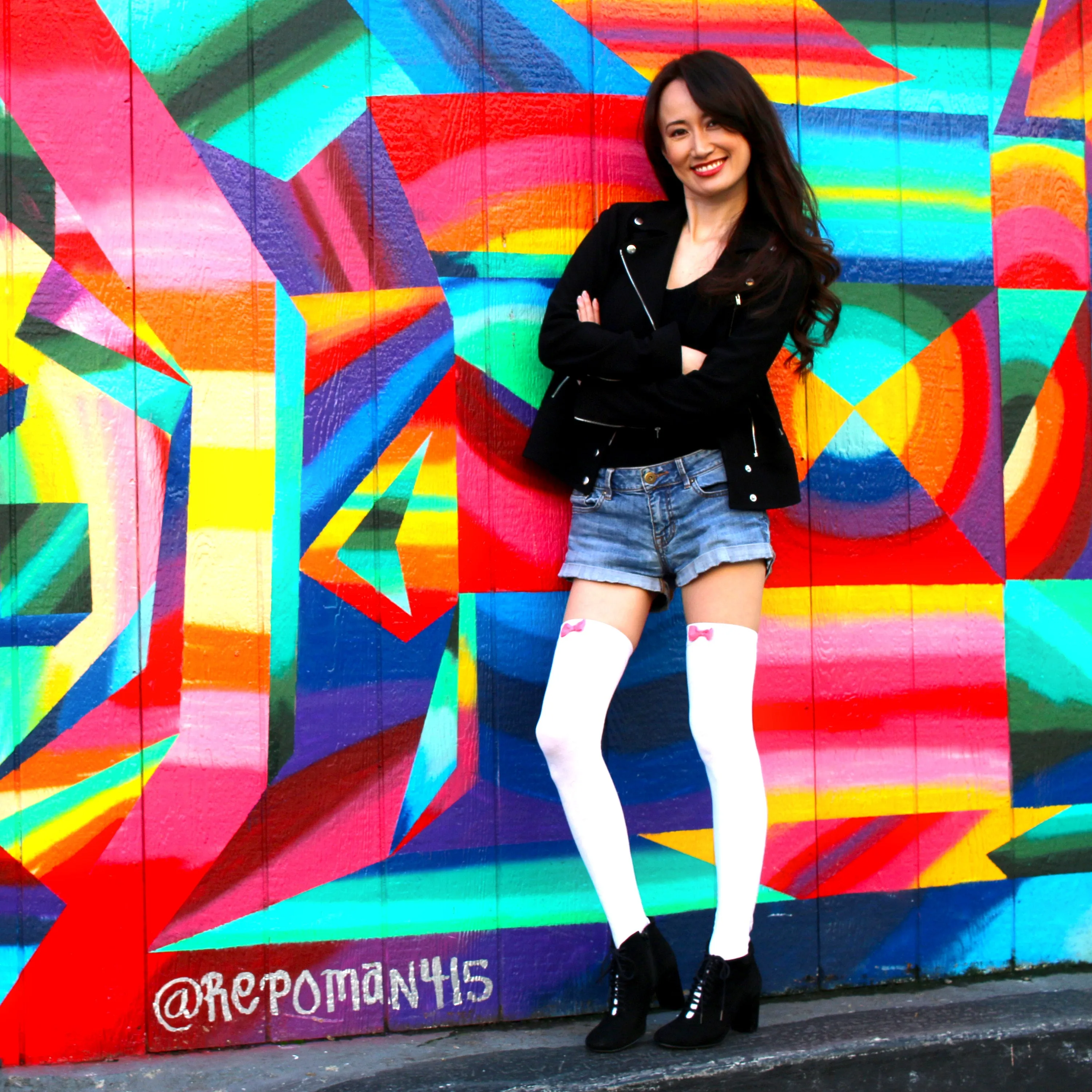 White Bow Thigh High Socks