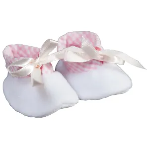 White Fleece & Pink Gingham Doll Shoes