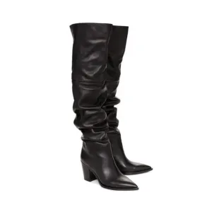 Winter Over the Knee Boots Women Natural Genuine Leather Thick High Heel Thigh High Boots Pleated Long Shoes Ladies Fall