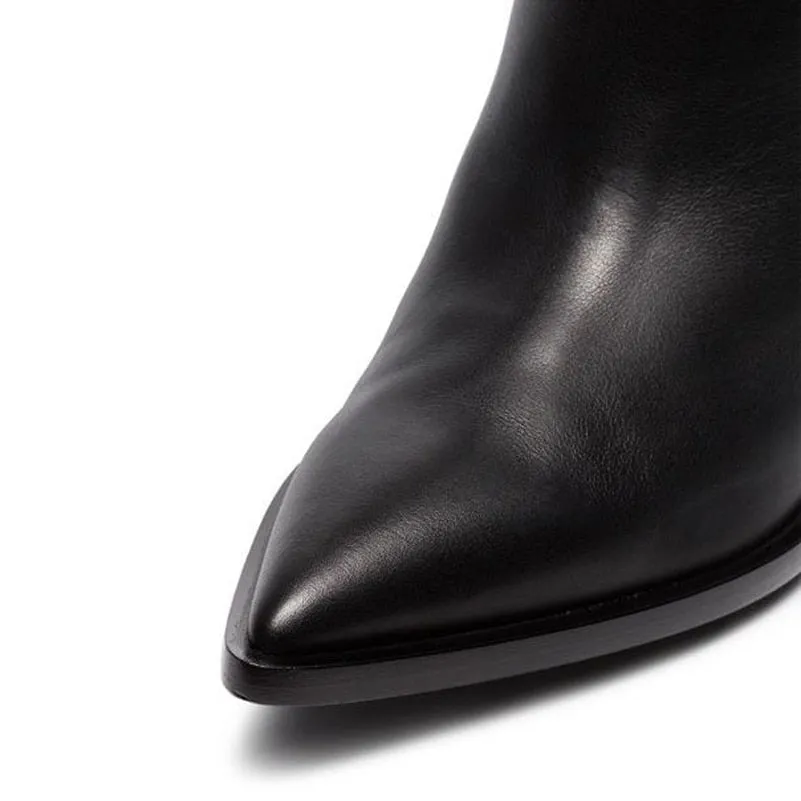 Winter Over the Knee Boots Women Natural Genuine Leather Thick High Heel Thigh High Boots Pleated Long Shoes Ladies Fall
