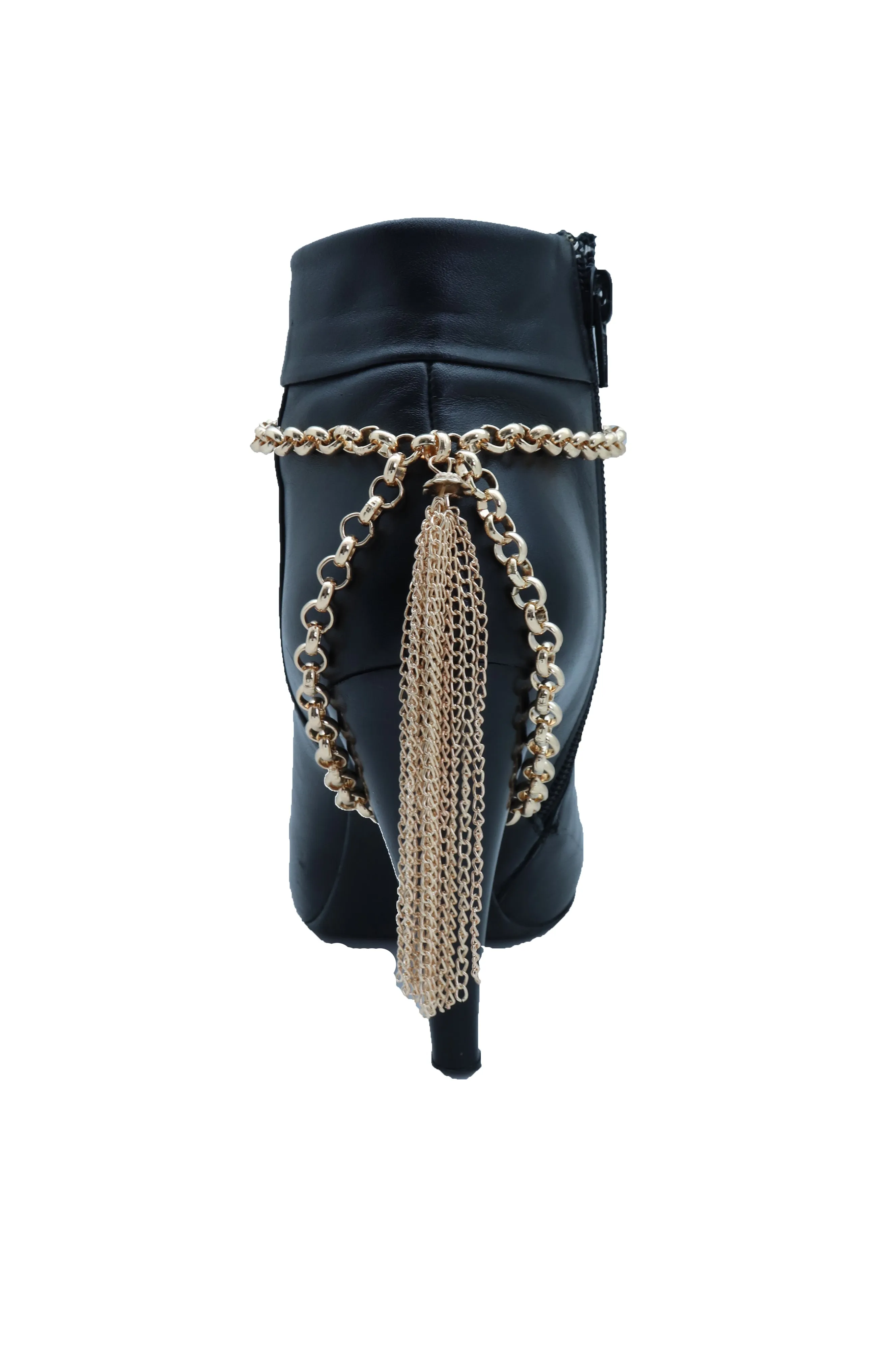 Women Gold Chain Boot Bracelet Western Shoe Anklet Back Tassel Fringes Charm Adjustable One Size