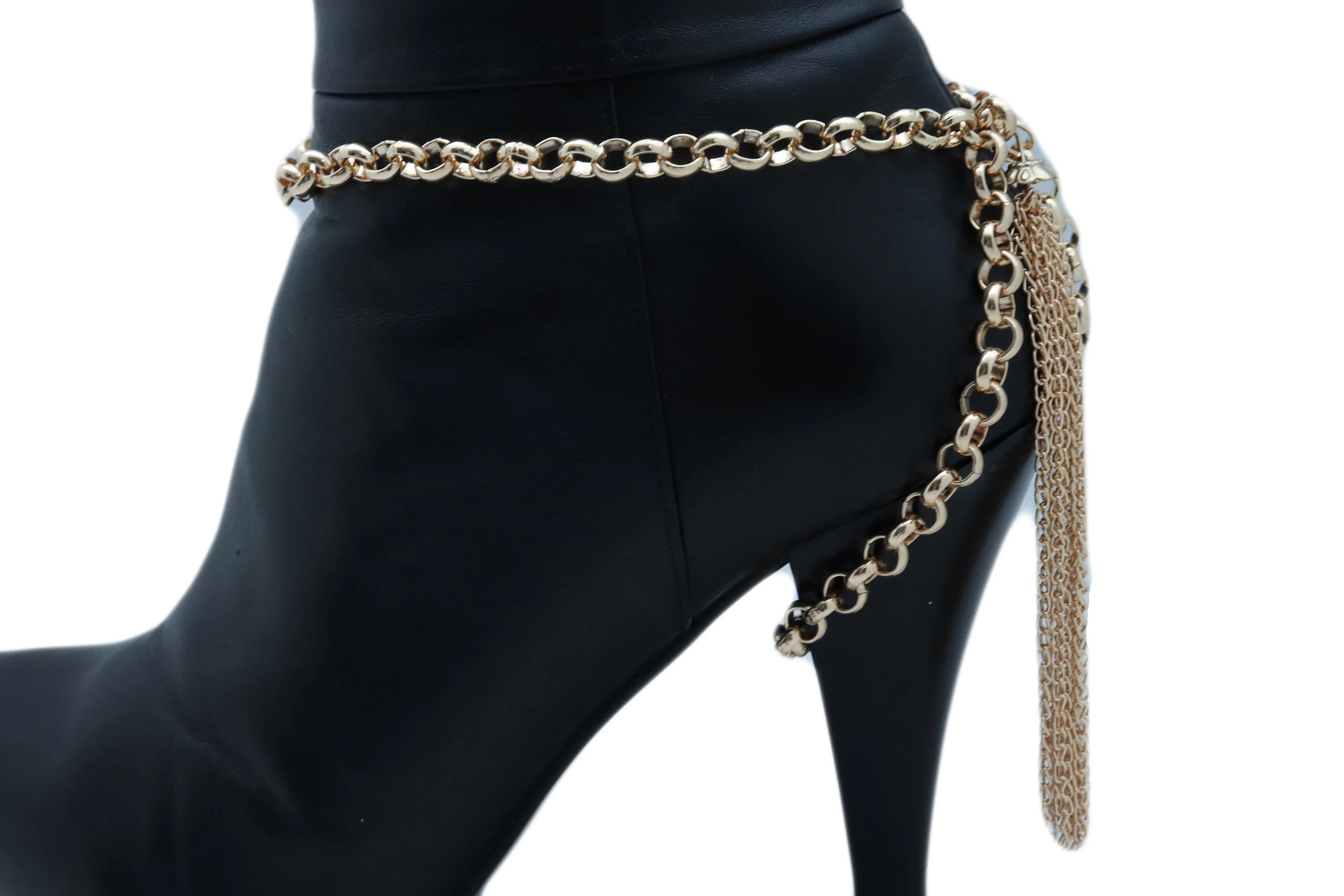 Women Gold Chain Boot Bracelet Western Shoe Anklet Back Tassel Fringes Charm Adjustable One Size