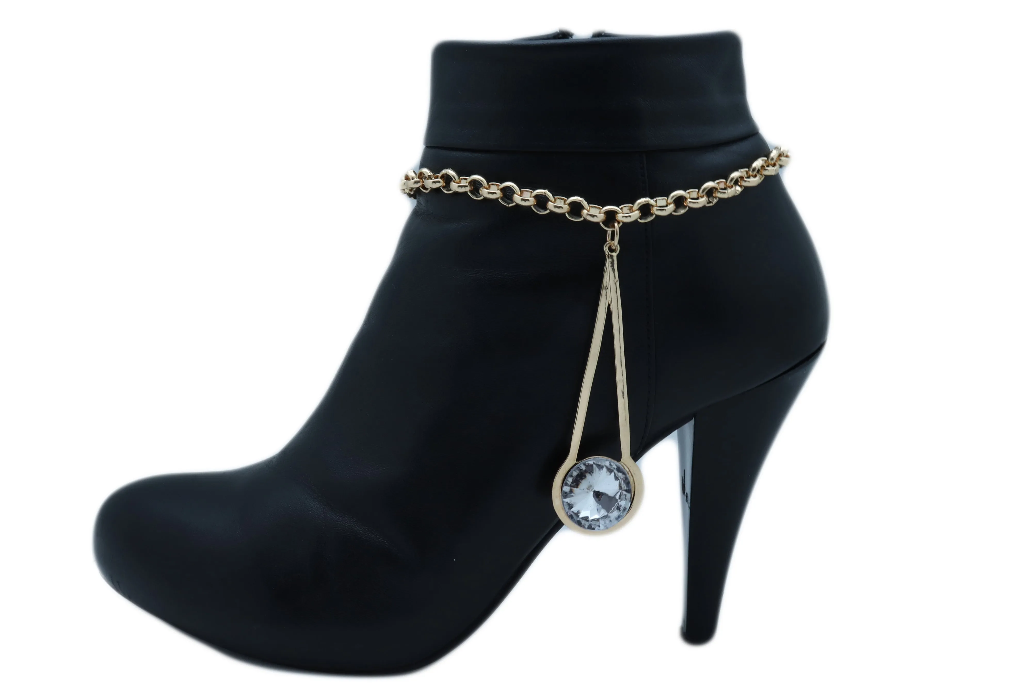 Women Gold Metal Western Boot Chain Bracelet Anklet Shoe Fancy Drop Bling Charm Adjustable One Size