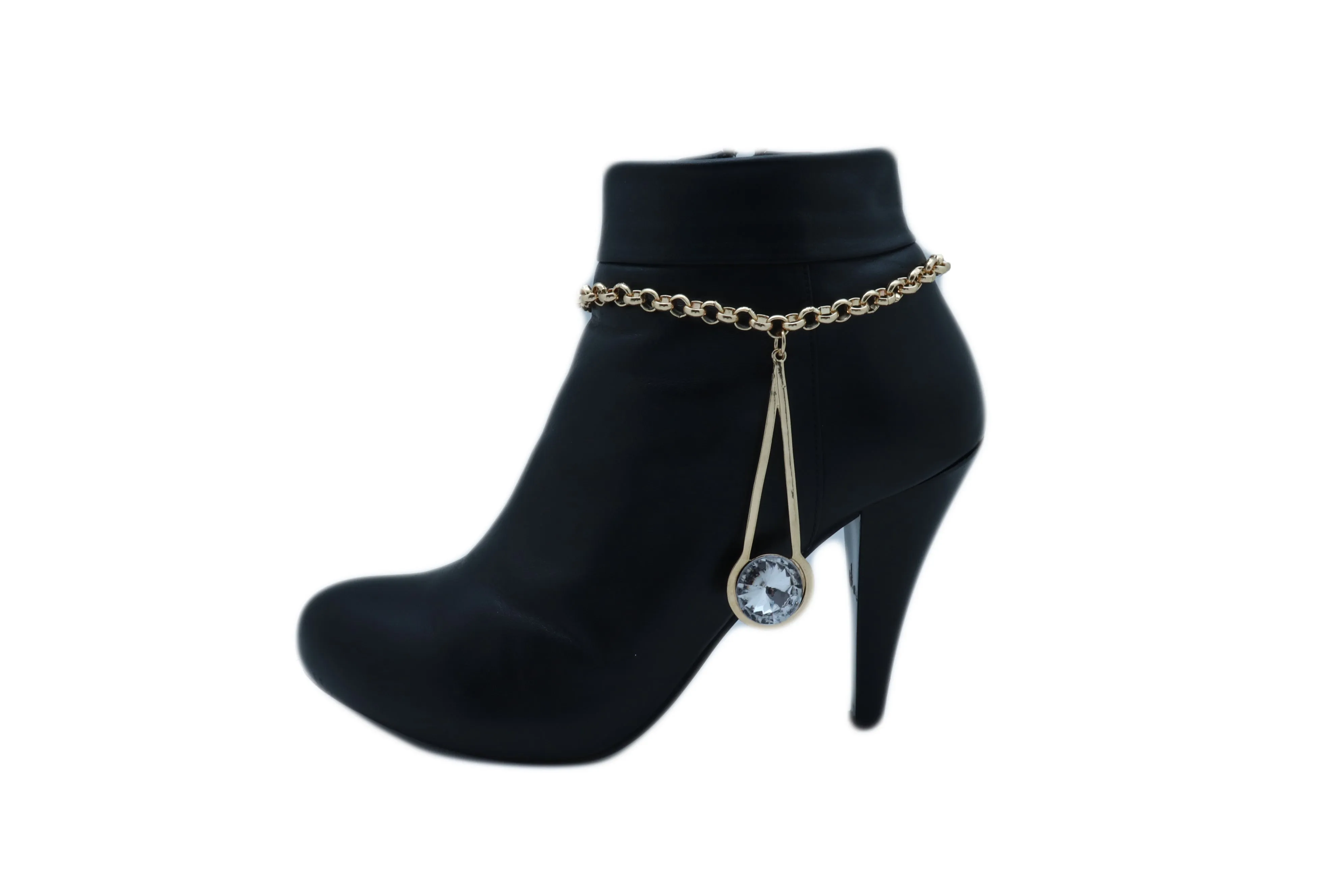 Women Gold Metal Western Boot Chain Bracelet Anklet Shoe Fancy Drop Bling Charm Adjustable One Size