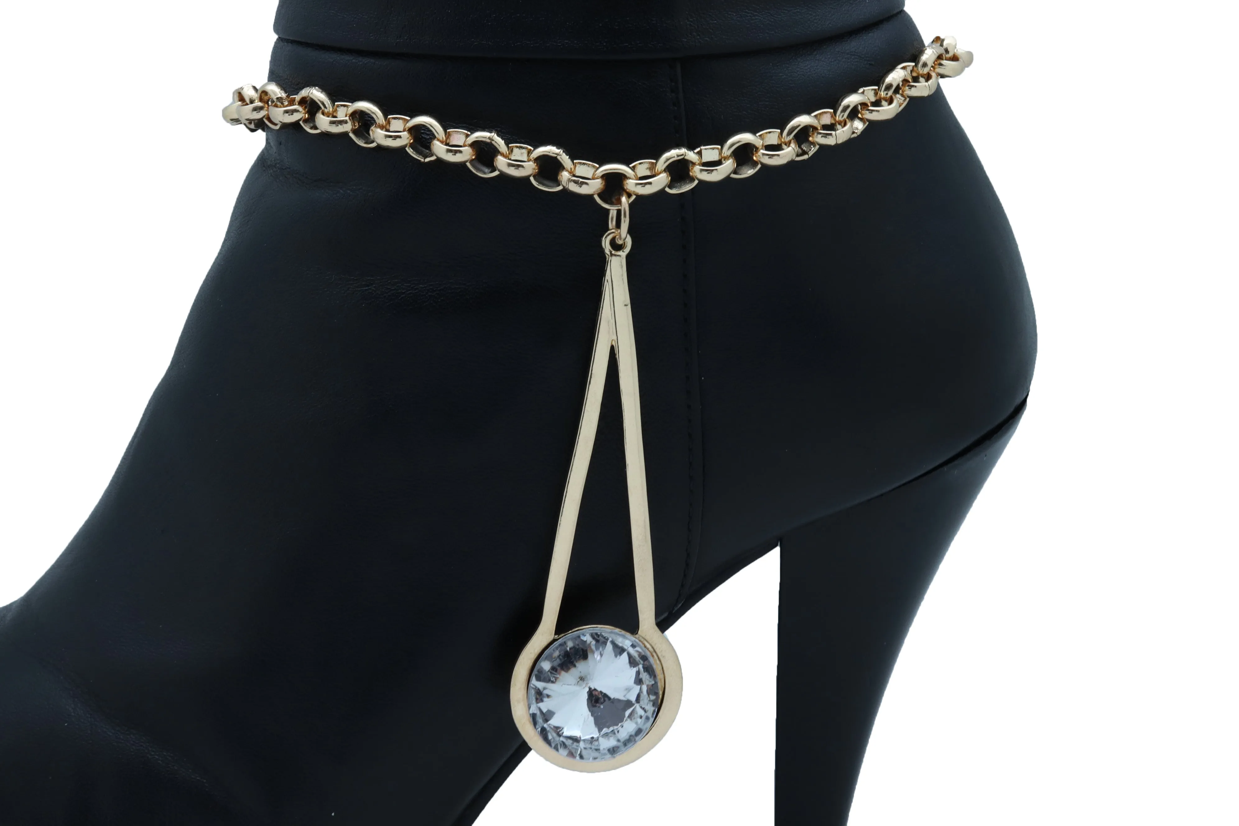 Women Gold Metal Western Boot Chain Bracelet Anklet Shoe Fancy Drop Bling Charm Adjustable One Size