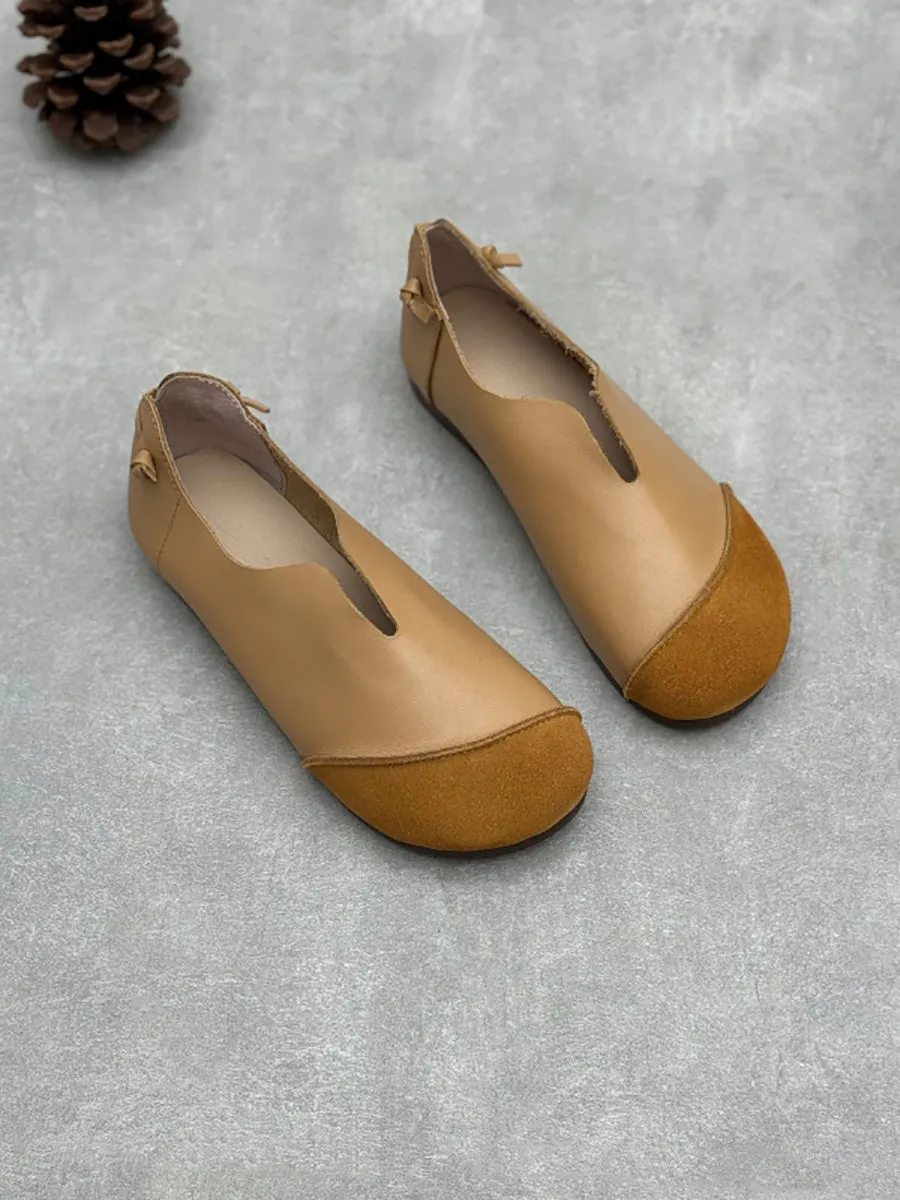 Women Summer Soft Leather Colorblock Low Heel Shoes