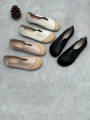 Women Summer Soft Leather Colorblock Low Heel Shoes