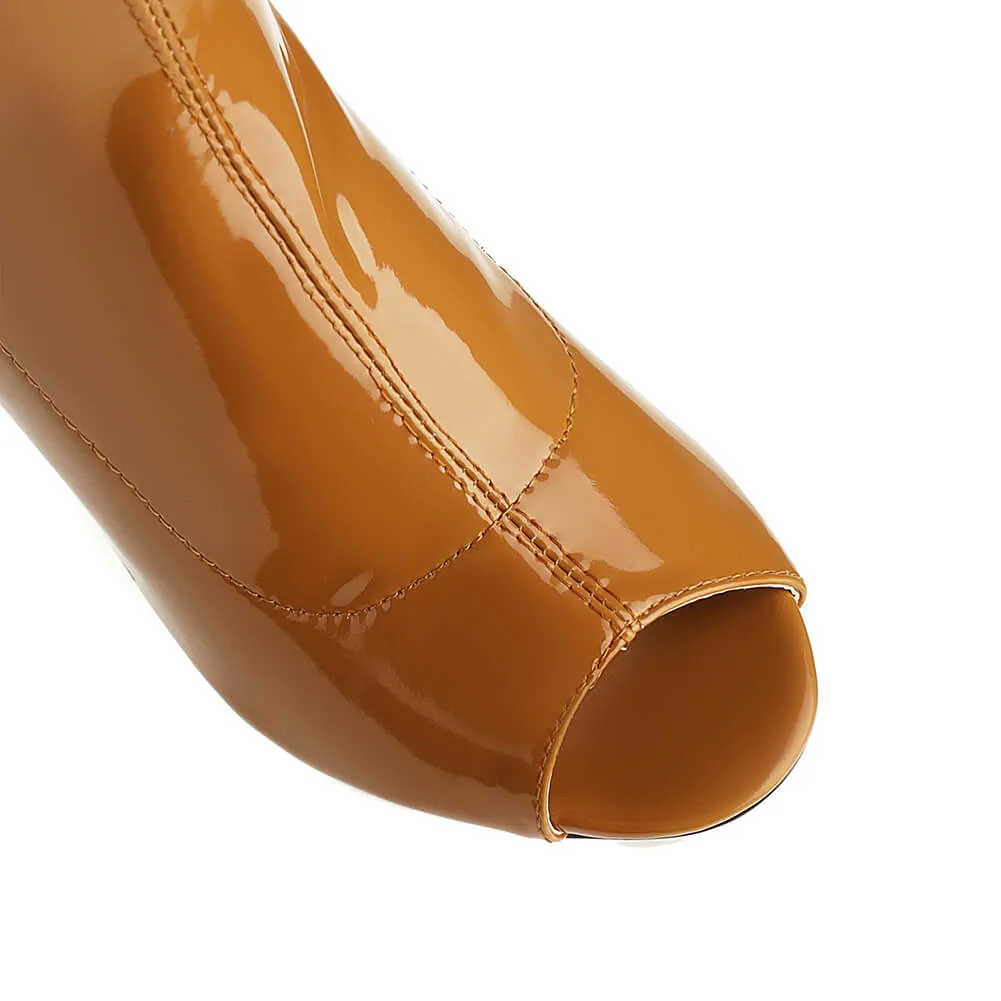 Women's Brown Patent Open Toe Dance Boots