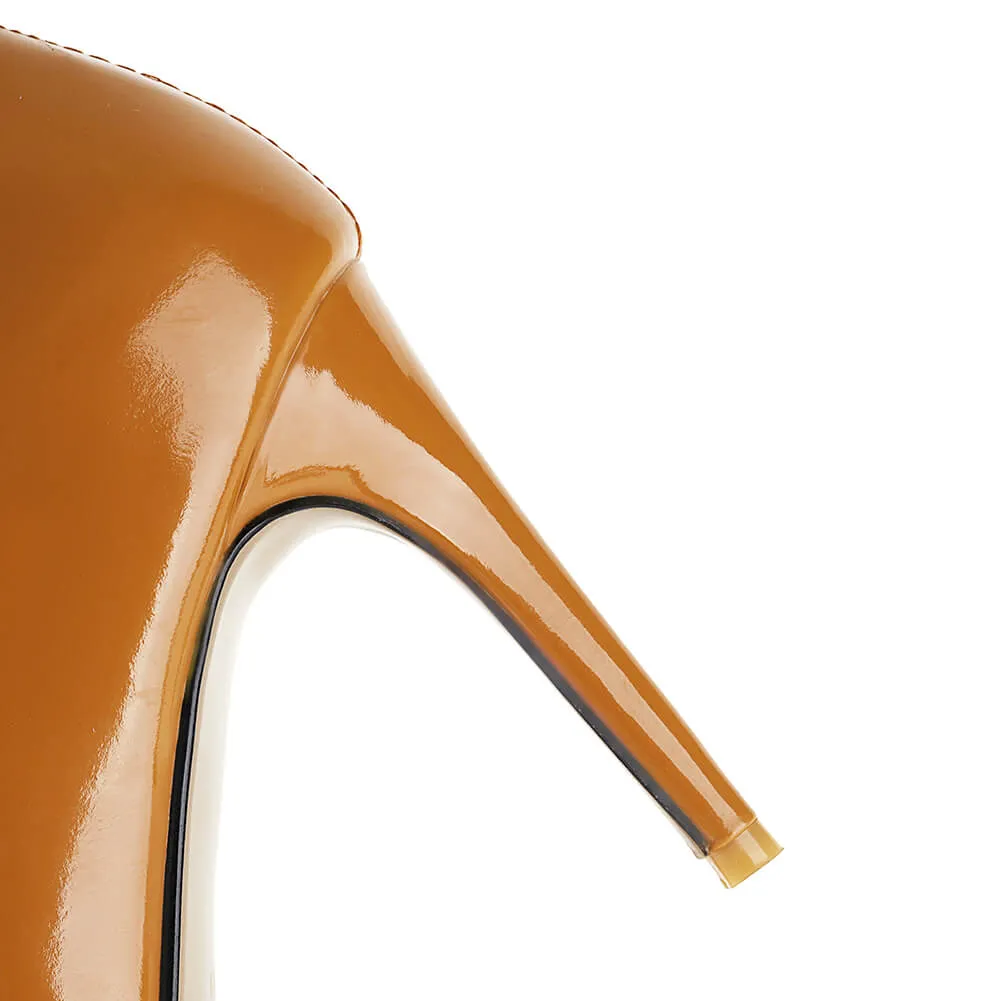 Women's Brown Patent Open Toe Dance Boots