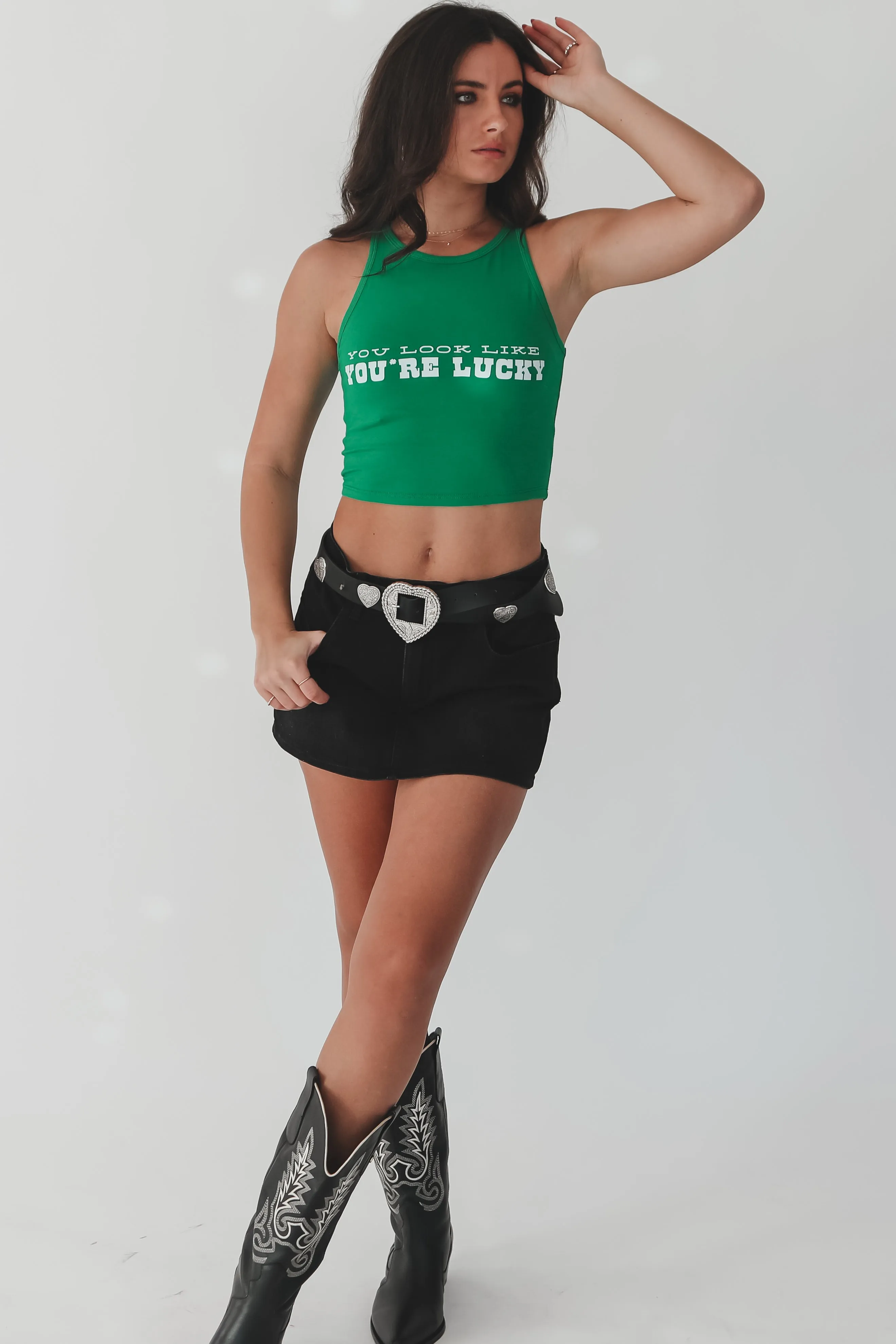 You Look Like You’re Lucky Green Limited Edition St Patrick’s Day Graphic High Neck Tank