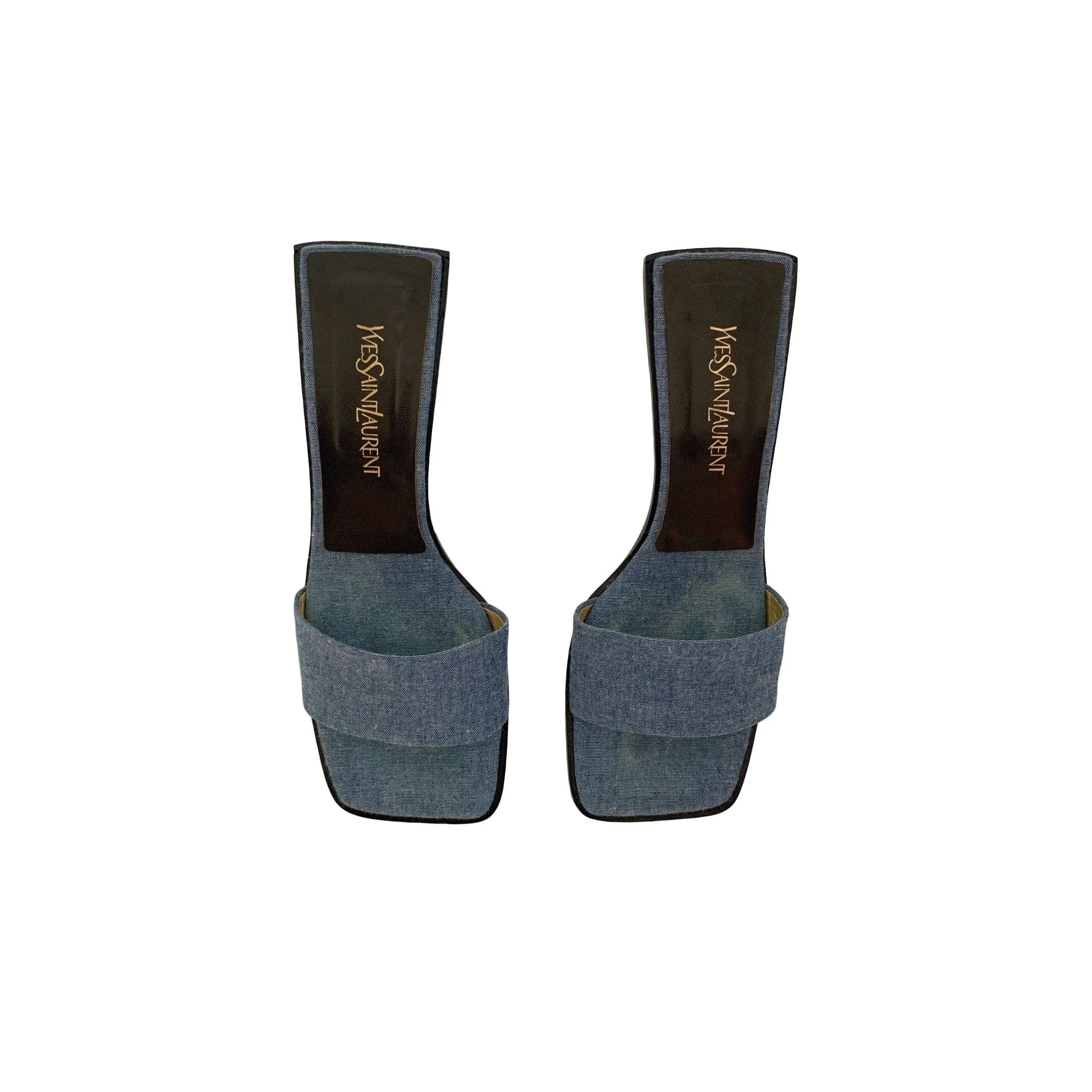 YSL Denim Circle Wood Heels
