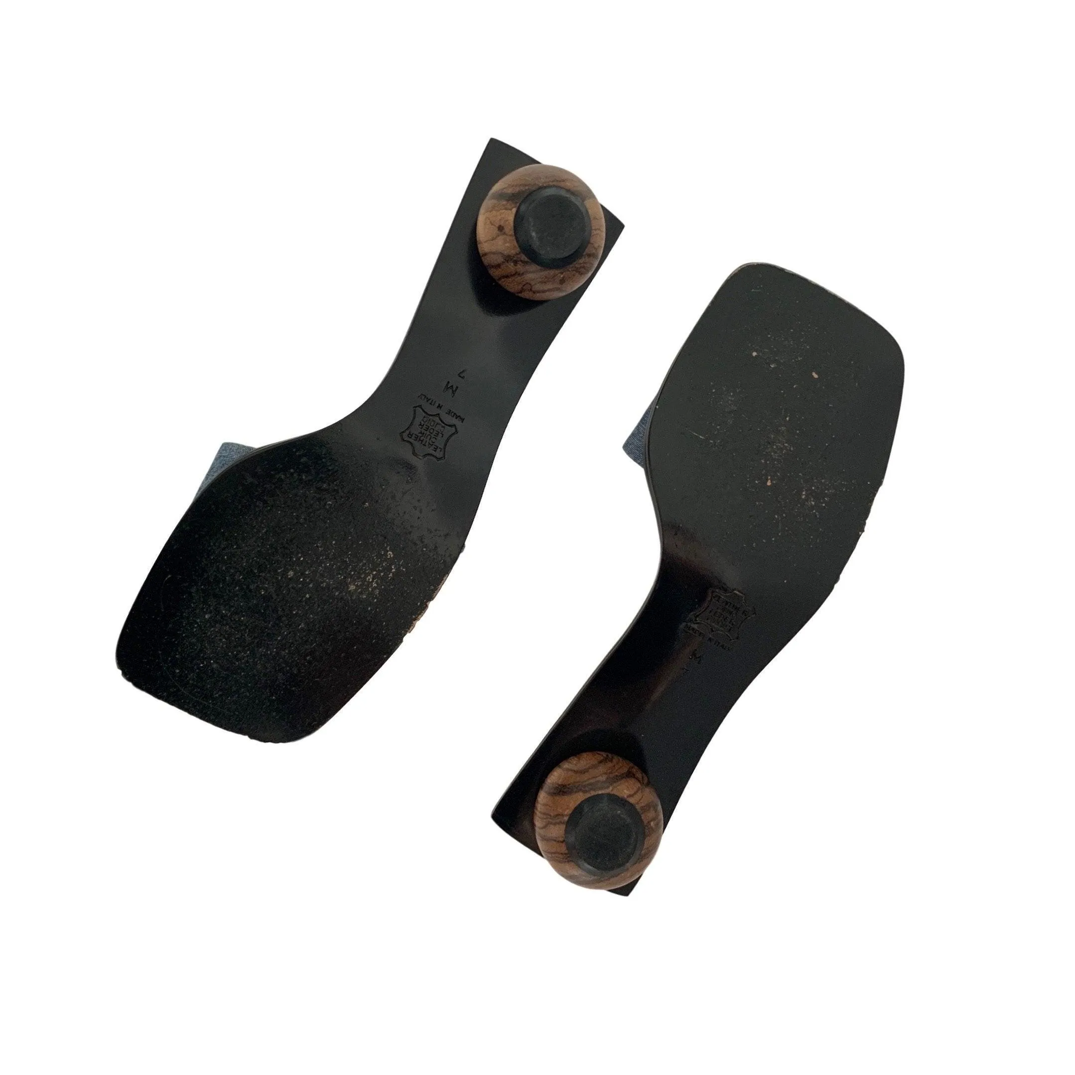 YSL Denim Circle Wood Heels